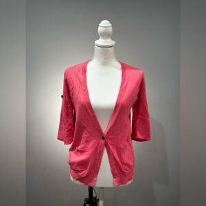 CLEAROUT! Coral Pink GAP Factory Roll Sleeve Cardigan Size M EUC